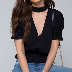 Bebe Camille French Terry Top in Black